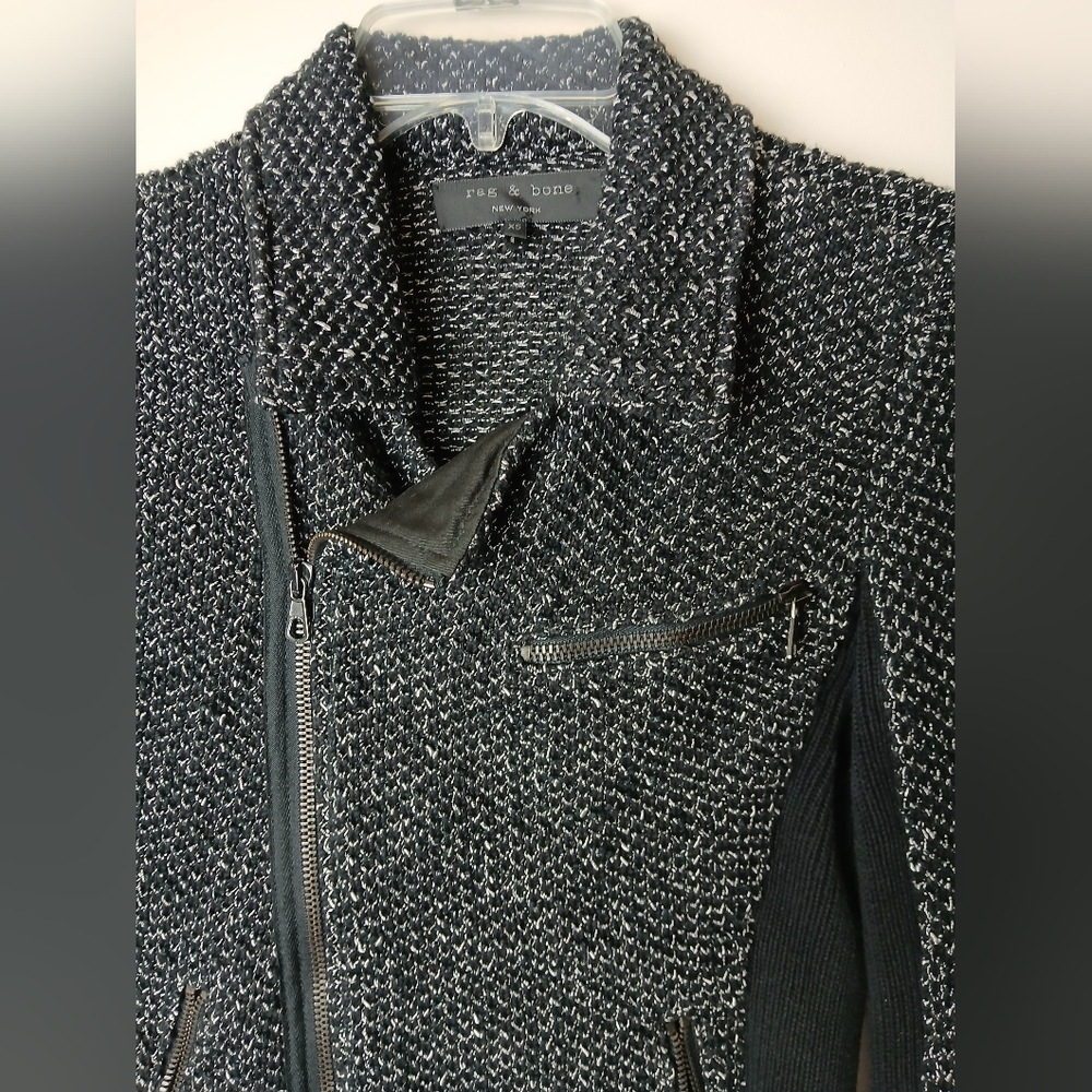 🍂 Rag & Bone Grey & Black Knitted & Fitted Zip up Jacket with flared collar XS - Picture 3 of 12